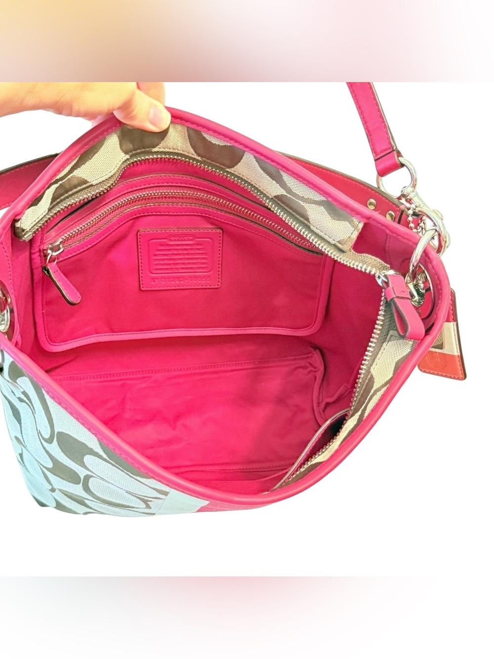 Vintage Y2K Coach Hamptons Signature Stripe Tote Pink Leather Style 10055 - Picture 8 of 17